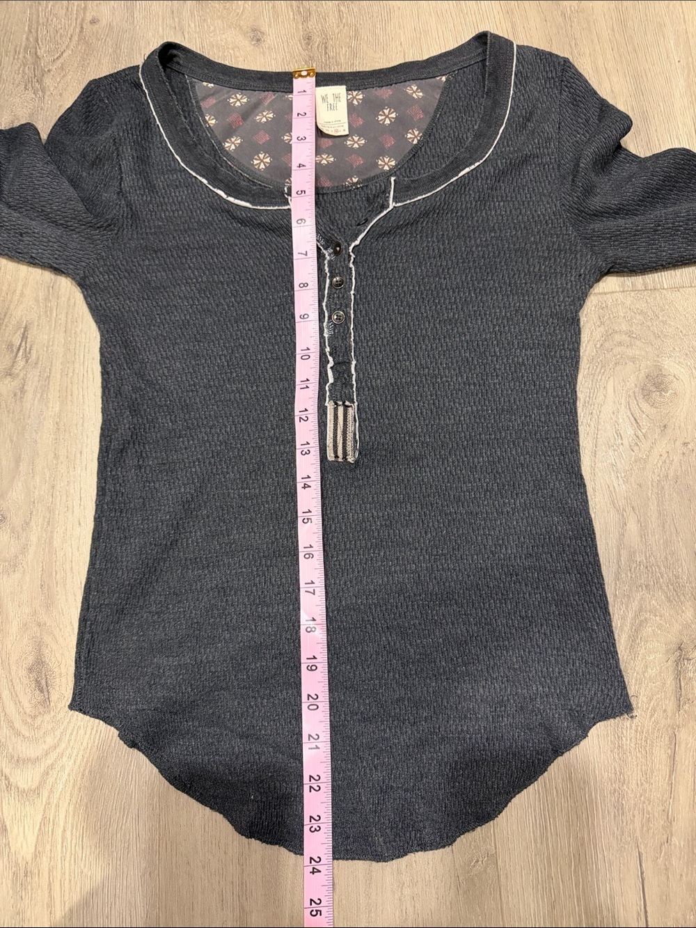 We The Free Dark Charcoal Henley with Patterned Cuff Panels - Picture 9 of 10